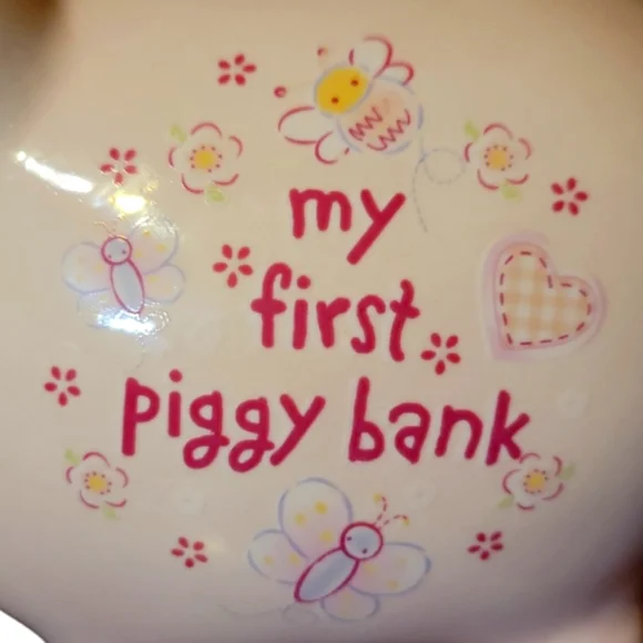 My First Piggy Coin Bank Girl Ceramic Pink  Baby Shower Child’s Nursery Pig - Picture 9 of 9